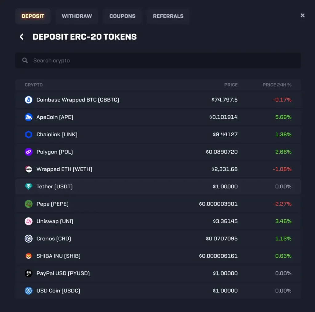 rollbit deposit ERC-20